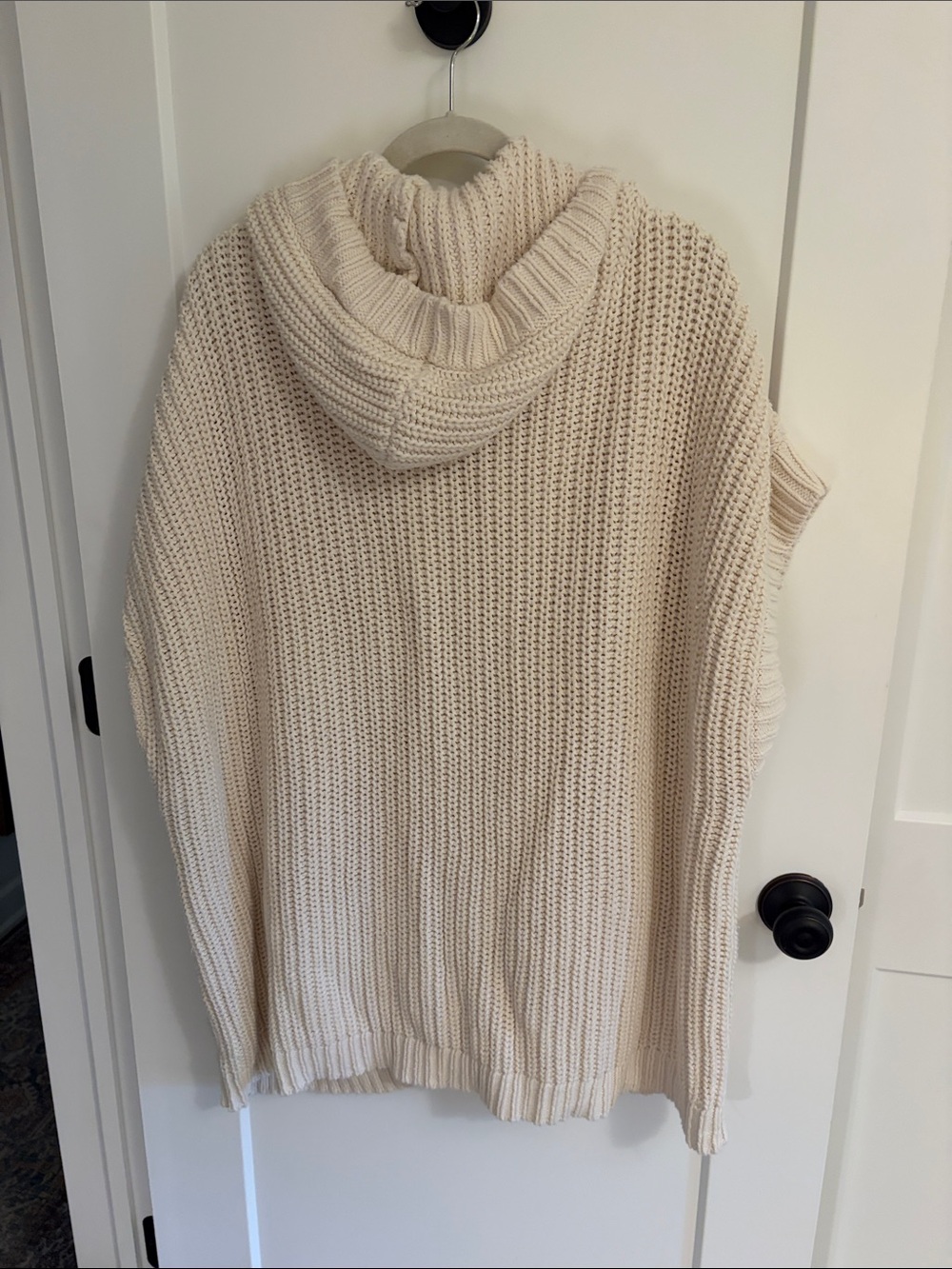 Aerie M Cream Hooded Chunky Knit Button-Front Sweater - Picture 3 of 4
